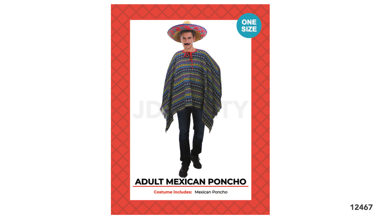 Adult Mexican Poncho (green/blue/rainbow) Costume