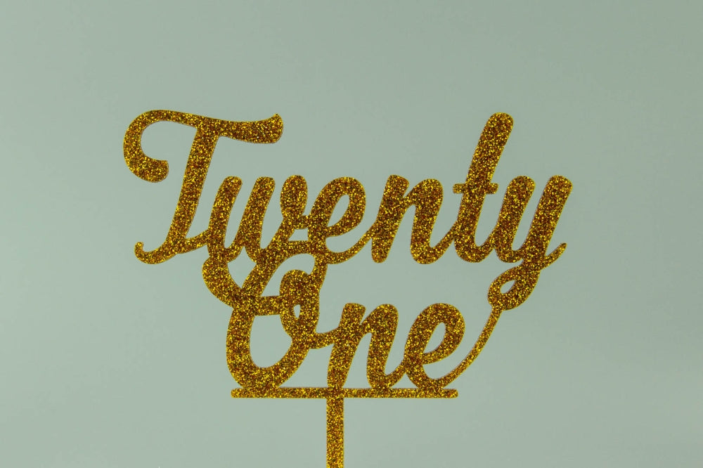 Twenty One Gold Glitter Acrylic Cake Topper