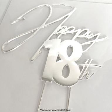 Happy 18th Metal Cake Topper - Silver